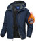 Zoofly Herren Winterjacke Winddichte Skijacke Camping Fleecejacke Atmungsaktiv Abnehmbarer Kapuze Snowboardjacke Mit Tasche For Männer Dunkelblau-XXL