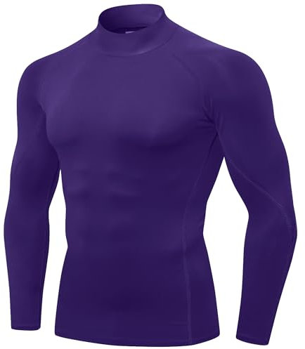 SPVISE Confezione da 1 o 2 magliette a compressione da uomo, a maniche lunghe, per allenamento atletico, magliette fresche e asciutte, magliette a collo alto da palestra, Dolcevita finto-viola, M