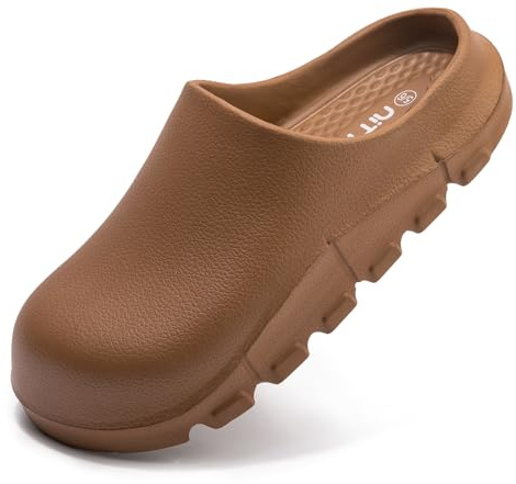 Women's Arch Support EVA Garden Shoes for Women - Comfort Waterproof Slip-on Outdoor Beach Mules Sandal Ladies Classic Closed Toe Clogs (Light Brown,US 7-8)