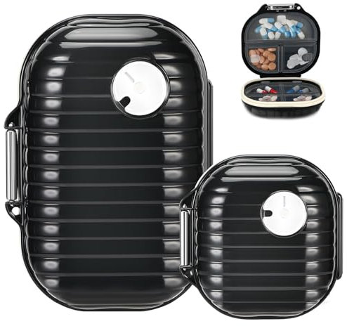 Lociban Portapillole, 2 Pcs Portapillole da Viaggio Portatile, 7 Scomparti, per Conservare Vitamine Farmaci e Olio di Pesce (nero)