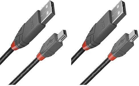 Lindy 0.5m USB 2.0 Type A to Mini-B Cable, Anthra Line, Pro Range, Gold Plated Contacts, Double Shielded, Durable, Flexible Pro Cable, Cameras, Hard Drives, GPS, Game Controllers, Music Equipment etc.