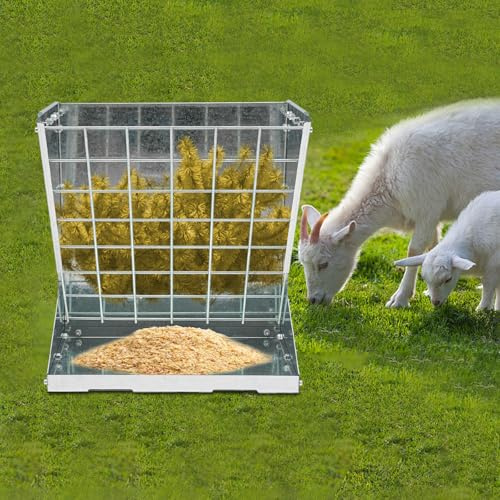 Sindipanda Heuraufe für Schafe und Ziegen, mit Häkchen und Futterspargitter, Große 2 in 1 Heu & Getreide Feeder Futtersparraufe, Schrägwinkel Gestalteter, 57 x 33 x 60 cm, Silber