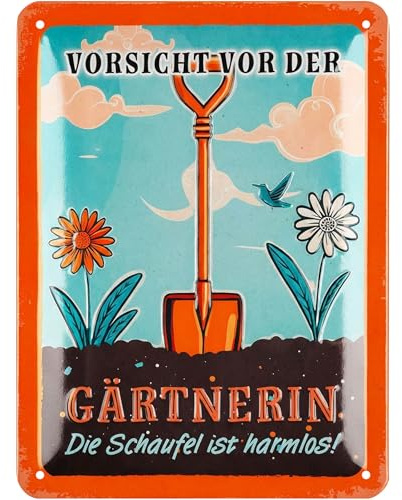 LANOLU Retro Blechschild Vorsicht vor der Gärtnerin - Blechschilder Garten mit Sprüchen - nostalgische Dekoration als Gärtner Geschenke - retro Deko vintage Metallschild Garten 15x20cm