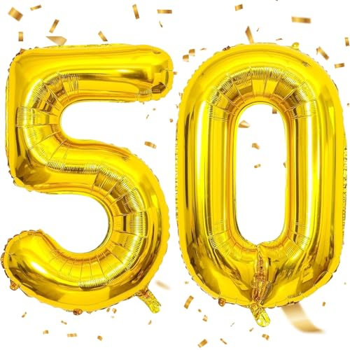 Luftballon Zahlen 50 Gold,40 Zoll Luftballon 50 Gold Zahlenballon 50 Helium Ballon Folienballon 50. Geburtstagsdeko for Männer Frauen 50.Geburtstagsparty Jubiläum