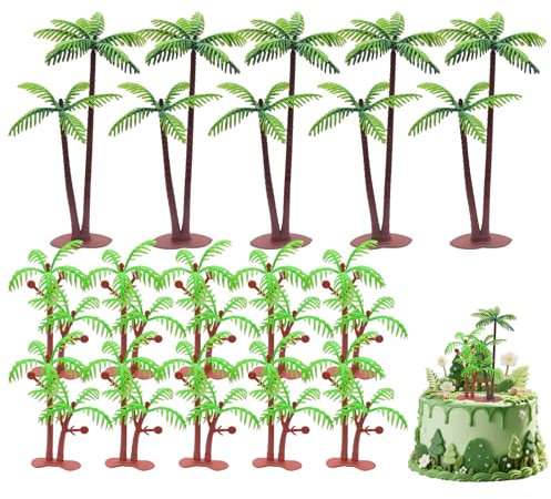 15Pcs Palm Tree Cake Decorations – Coconut Tree Cupcake Toppers, Mini Palm Tree Landscape Models for Cake Decorating, Beach & Tropical Theme Party, Aquarium & Home Décor