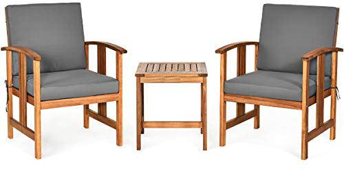 GIANTEX Gartenmöbel Akazienholz Set, Balkonmöbel 2 Stühlen mit Tisch, Garten Sitzgruppe mit Kissen, Terassenmöbel Außen, Sitzgruppe Outdoor 2 Personen, Balkonset 3 teilig, Gartengarnitur Sitzgarnitur