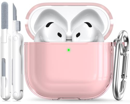 RFUNGUANGO für AirPods 5/4 Klare Hülle (2026/2024) Rosa | Klar, leicht, dünn. Stoßfest, kratzfest, vergilbungsbeständig. Für AirPods 5/4 (USB-C). Inkl. Karabiner & Reinigungsstift.