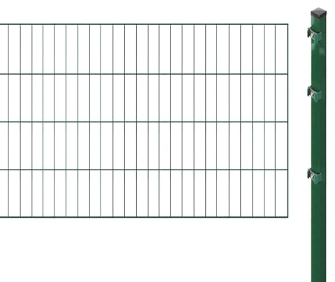 Einstabmattenzaun inkl. Pfosten zum Einbetonieren (Höhe: 80 cm, Länge: 20 m) | Einstabmatten in Grün | UV- und witterungsbeständig