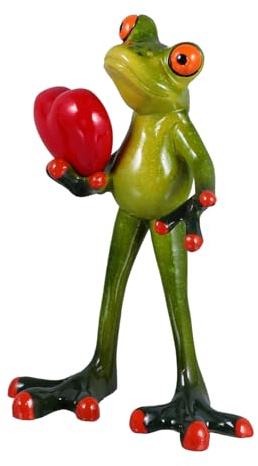 VALICLUD Deko Frosch Figur aus Kunstharz mit Herzmodell, Grüne Tischstatue | Lustige Frosch Figuren, Frösche Dekofiguren, für Terrarium und Outdoor, Feine Verarbeitung, Ornament