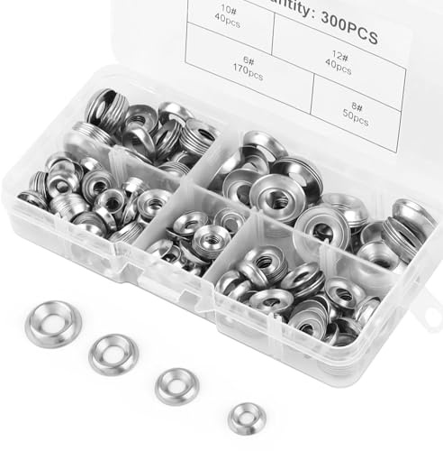 Nexlynk 300 Pcs Stainless Steel Finishing Washers #6#8#10#12 | Countersunk Cup Washers for Screws Bolts, 304 Stainless Steel Cup Head Screw Washers Set for DIY Repairs Furniture