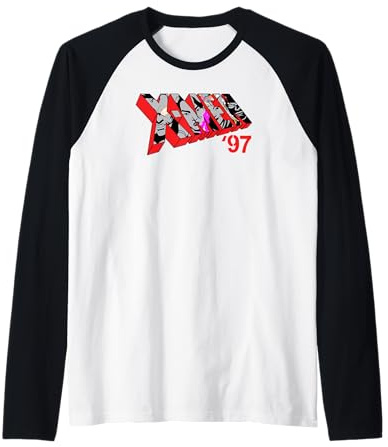 Marvel Studios X-Men '97 Logo Cable Psylocke Jubilee Sunspot Raglan Baseball Tee