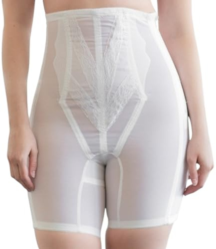 Rago Style 6210 | High Waist Long Leg Shaper with Side Zipper | Extra Firm Control | Tummy Waist & Thigh Sculpting | Made in USA (White, L/30)