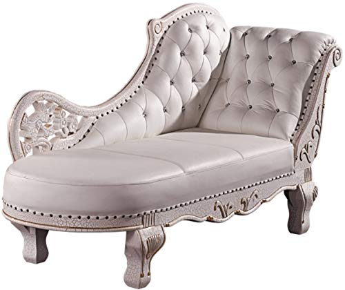 Casa Padrino Barock Chaiselongue Antik Weiß/Echt Leder Chaise Lonque