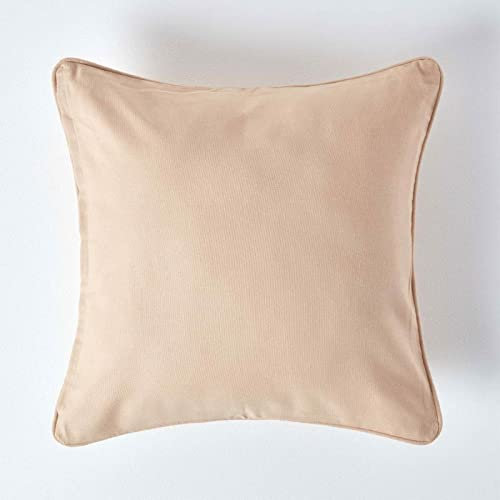 Homescapes beige-farbene Kissenhülle 45 x 45 cm, Deko-Kissenbezug mit Reißverschluss aus 100% Baumwolle, unifarbener Zierkissenbezug für Dekokissen und Sofakissen, Hellbraun