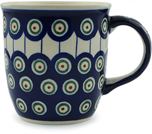 Handmade Polish Pottery Mug (0.35l) Peacock Pattern