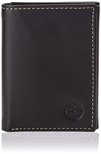 Timberland Herren Leather Trifold Wallet with ID Window dreiteilige Geldbörse, Black (Hunter), Einheitsgröße