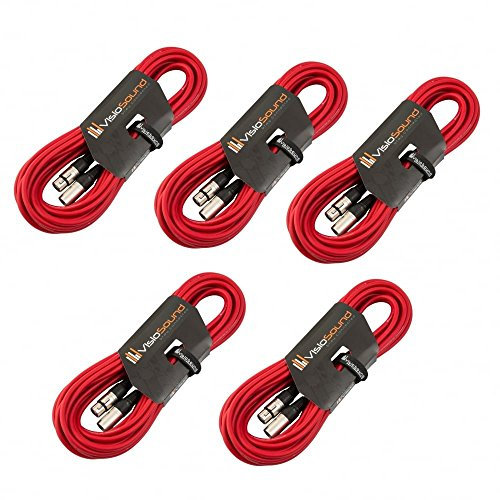 VisioSound 5 x 10m Male to Female XLR Mic Leads/Balanced Microphone Cables / 8 Colours/Multi-Packs Red