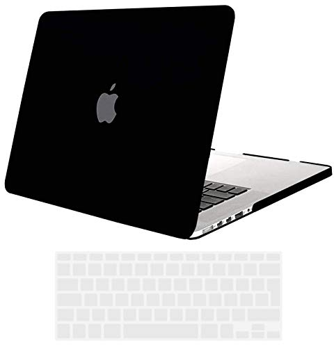 TECOOL Cover compatibile con MacBook Pro 13 Pollici Retina 2015 2014 2013 fine 2012 (A1502 A1425), Custodia Rigida Protettiva Sottile in Plastica e Copritastiera UE, Nero
