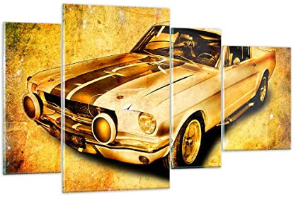Mehrteilige Bilder auf Glas Auto klassisch Geschwindigkeit Sammler Glasbild 120x70cm Wandbilder Dekoration Wohnzimmer Schlafzimmer Küche Set 4 teilige Groß Wanddeko Wand Art Modern GDL120x70-0528