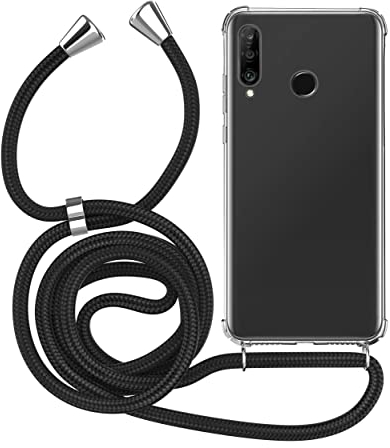 MyGadget Coque Cordon pour Huawei P30 Lite - Cover Bumper Silicone Transparent avec Collier - Case Tour de Cou - Protection Anti Choc - Lanière Noir