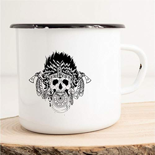 Huuraa Emaille Tasse Totenkopf Indianer Schädel Skull Native 300ml