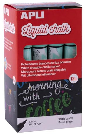 APLI - Liquid Chalk, Pennarelli a gesso liquido, cancellabili, punta rotonda da 5,5 mm, colore verde pastello, 12 pezzi