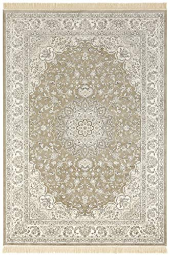 Nouristan Naveh Orient Teppich – Wohnzimmerteppich Orientalisch Kurzflor mit Fransen Vintage Orientalischer Samt-Teppich für Esszimmer, Wohnzimmer, Schlafzimmer – Olivgrün Grau, 160x230cm