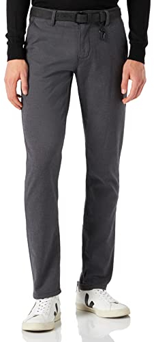 TOM TAILOR Denim Herren 1020451 Straight Fit Chino Hose mit Gürtel, 23975 - Anthra Dobby Yarn Dye, 34W / 34L