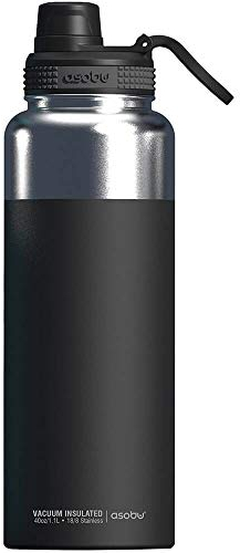 Asobu BPA-freie Mighty Trinkflasche aus Edelstahl mit einfachem Griff und leicht zugänglichem Ausguss, hält 12/24 Stunden heiß/kalt (schwarz)