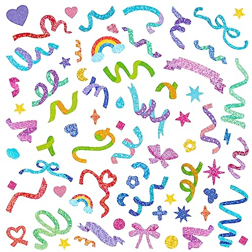 15 Blatt Sammelalbum Aufkleber Laser Ribbon Aufkleber Konfetti Aufkleber Glänzende Dekoration Aufkleber Bling Foto Conor Aufkleber für Journal Tagebuch Album Card Making DIY Arts (Rainbow)