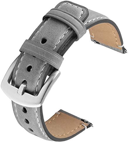 GerbGorb Uhrarmband Leder Kompatibel mit Huawei Samsung Amazfit Smartwatch,18mm Vintage Leder Armband, Schnelle Veröffentlichung Uhrenarmband für Männer Frauen(18mm,Grau/Silberne Schnalle