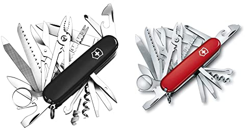 Victorinox Swiss Champ Swiss Army Pocket Knife, Medium, Multi Tool, 33 Functions, Blade, Scissors, Black & Swiss Champ Swiss Army Pocket Knife, Medium, Multi Tool, 33 Functions, Blade, Scissors, Red