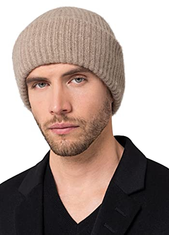 Style & Republic Herren Beanie aus 100% Kaschmir | edle Männer-Mütze aus feinstem Cashmere | Bundumfang 56cm (Nougat)