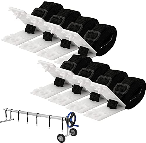 Kit de fixation de bobine de bâche solaire pour piscine avec 8 sangles adhésives en nylon et languettes, 8 plaques de cordon, 8 boucles