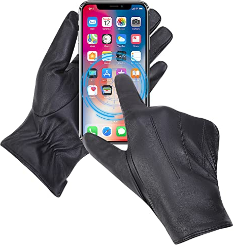 MGGM collection Herren Lederhandschuhe Touchscreen Kaschmir gefüttert,Schwarz,M