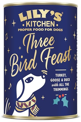 Lily’s Kitchen mit natürlichen Zutaten Nassfutter für ausgewachsene Hunde - Dose - Festschmaus mit drei Geflügelarten für kleine, mittelgroße und große Hunde 6x400 g