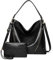 FANDARE Damen Handtasche 2pcs Schultertasche Umhängetasche Wasserdicht PU Leder Frauen Groß Tragetasche Henkeltasche Hobo 2-teiliges Set für Büro Schule Reisen Arbeitstasche Schwarz