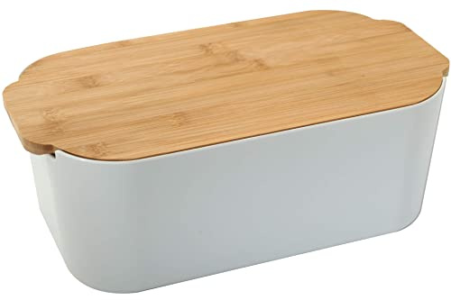 PURE STYLE Brot Aufbewahrungsbox Kunstoff grau mit Bambusdeckel 33 cm
