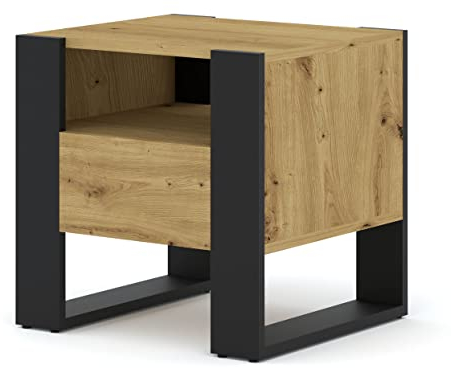 BIM Furniture Nachttisch Mondi 48 cm Nachtkommode Nachtschrank mit 1 Schublade (Artisan Eiche)