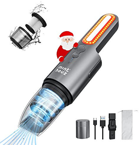 Minthouz Portable Cordless Handheld Vacuum Cleaner, Strong Suction Car Vacuum Cordless Rechargeable Dust Buster, Mini Hand Held Vacuum Cleaner with LED, Hand Vacuum for Car, Home & Pet Hair - USB C