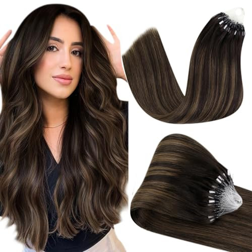 Hetto Microring Extensions Echthaar 55 cm Ombre Extensions Echthaar Microring Balayage Dunkelstes Braun to Licht Braun Invisible Micro Loop Remy Haarverlangerung 50 stück 50g #2/8/2