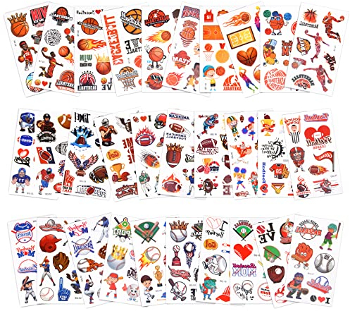 AOMIG Tattoo Kinder, 30 Blätter Rugby Baseball Basketball Tattoo Set, Mädchen Jungen Kinder Tattoos zum Aufkleben, Temporäre Kindertattoos für Geburtstagsgeschenke Mitgebsel (Set D)