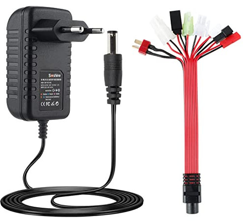 Chargeur de batterie RC pour 2-10 séries NiMH/NiCd, 2,4 V-12 V RC Car/Truck/Air Gun/Drone avec connecteur standard Tamiya, Mini Tamiya, JST, XH, T Plug, JR Futaba, SM