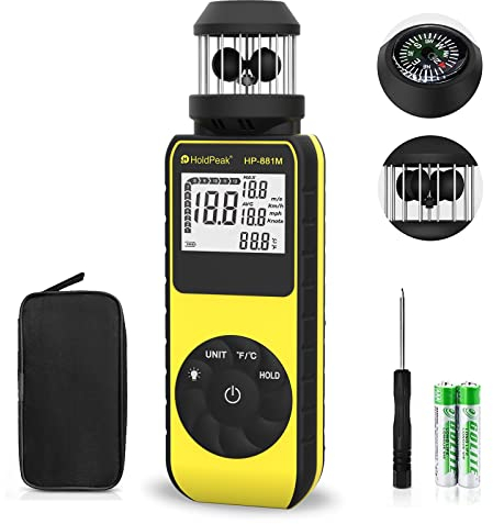 Anemometro Digitale, Anemometro Portatile 0.7~42m/s Misuratore Velocità Vento con MAX/AVG/CURRENT Modalità, Misuratore di Velocità/Temperatura del Vento con Display LCD, Per Kitesurf Vela HVAC Drone
