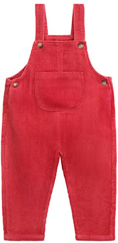 CAMILIFE Bebè Bimbi Bimbe Salopette in Velluto a Coste Dungarees Pantaloni a Coste Pantaloni Harem Vintage Retro - Rosso retrò Taglia 86