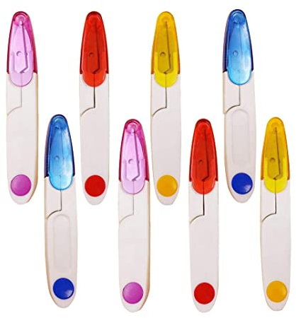 Tijeras de Coser,8 PCS Cortadores de Hilo de Coser en forma de U con Cubierta Seguridad Tijeras de Plástico Pequeñas Tijeras de Punto de Cruz para Bordar a Medida Costura Bricolaje