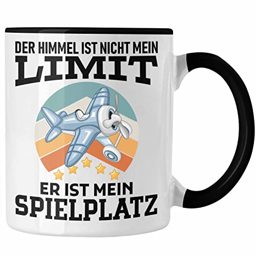 Trendation - Der Himmel Ist Nicht Mein Limit Tasse Geschenk Bester Pilot Flugzeuge Geschenkidee (Schwarz)