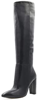 QUEEN HELENA Stivali Alti al Ginocchio a Punta Eleganti Casual con Tacco Semplici Comodi Senza Chiusura Donna K2010 (Nero Pu, numeric_36)