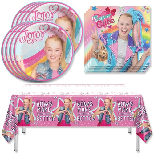 41pcs Jojo Siwas Party Supplies include 20 plates, 20 napkins 1 Tablecloth for the Jojo birthday party decoration