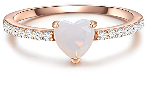 GLANZSTÜCKE MÜNCHEN Damen Herz-Ring 925/- Sterling Silber rosévergoldet mit Mondstein (synth.) Zirkonia weiß - Motivring Silberring Solitärring